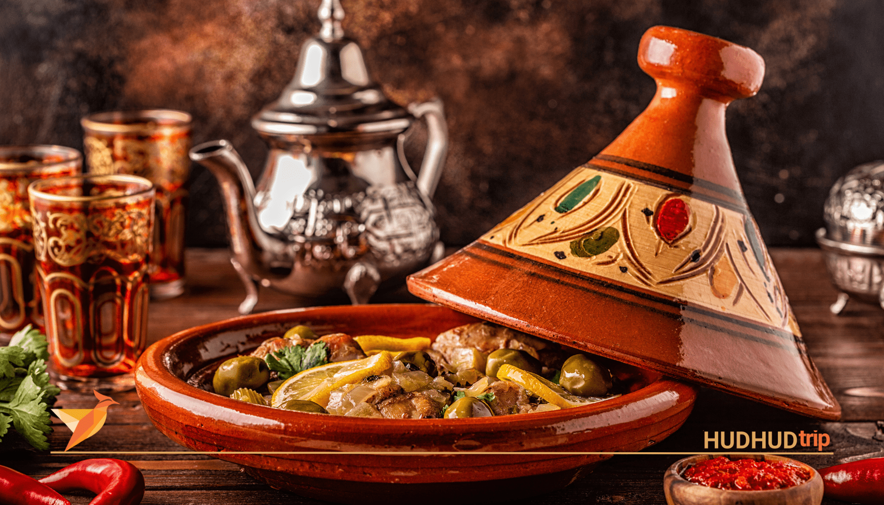 Traditional Moroccan tagine surrounded