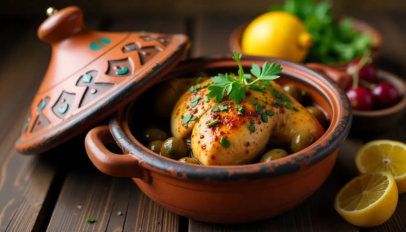 Traditional Moroccan tagine surrounded