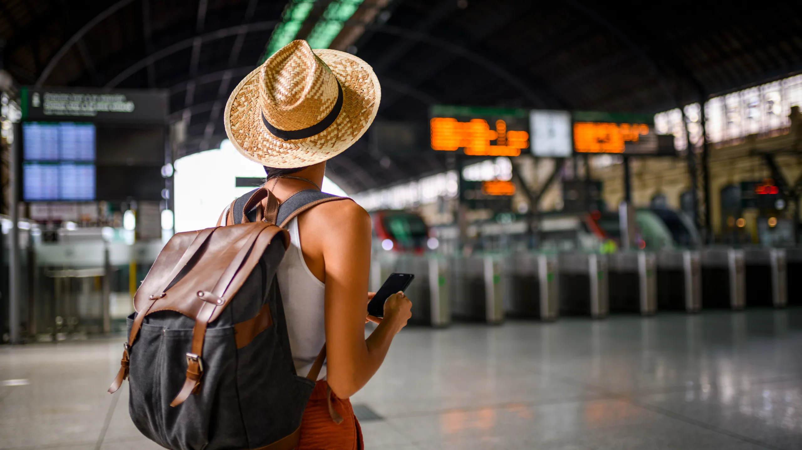 a woman stand in airport