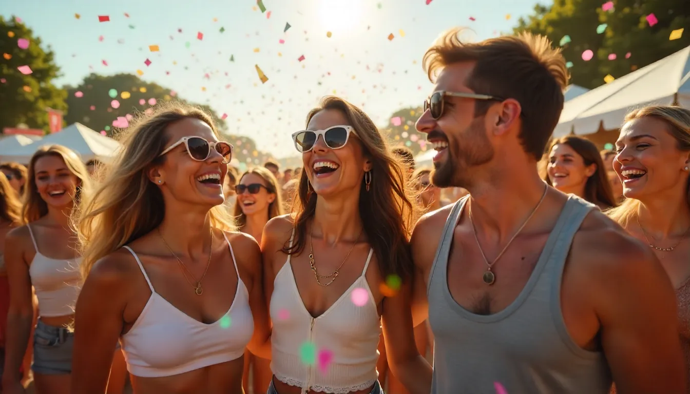 a group of happy people in a festival